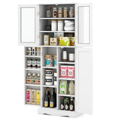 GCP Products Tall Storage Cabinet Kitchen Pantry Cupboard w/ Tempered Glass Doors & Shelves