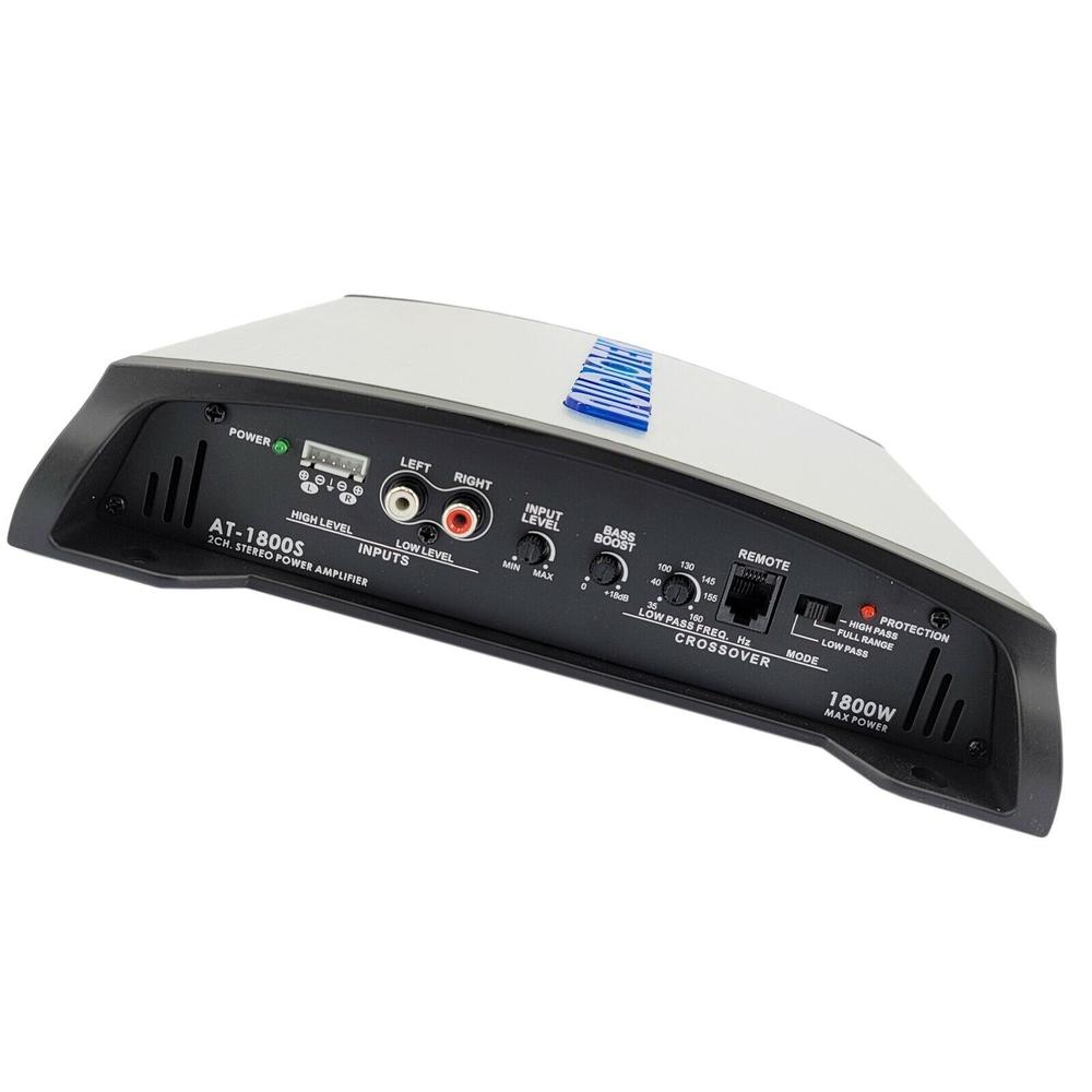 Audiotek AT-1800S 1800 Watts Power 2 Channel Car Amplifier + 4Gauge Amp Kit Blue