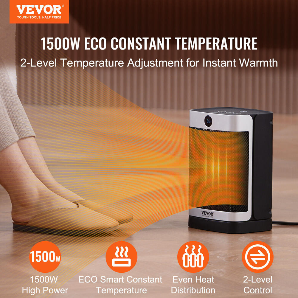 VEVOR 1500W Electric Fan Forced Portable Space Heater 10 in with Thermostat