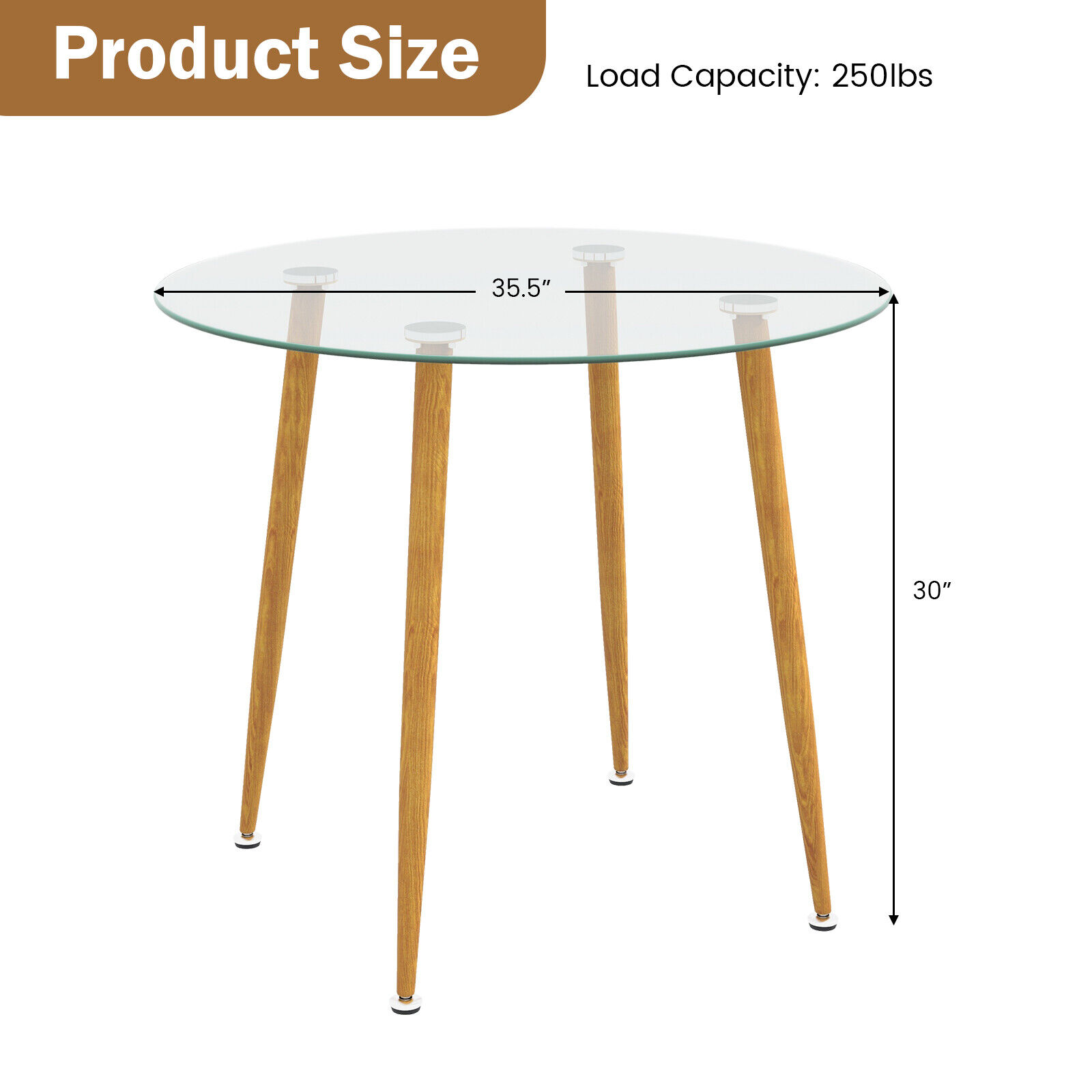 GCP Products Leisure Coffee Table Round Glass Dining Table w/ Metal Legs Living Room Kitchen