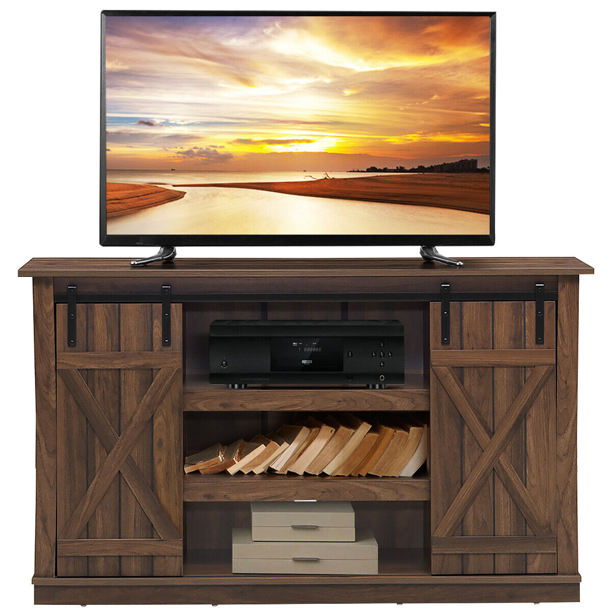 GCP Products Sliding Barn TV Stand for TVs Up to 60" Console Table Flat Screen Bedroom Brown