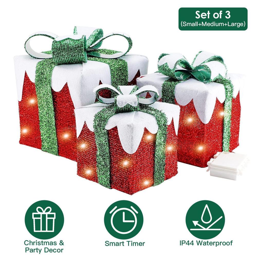 imountek Christmas Decor Lighted Gift Boxes Set of 3 Xmas Light Up Present Box In/Outdoor