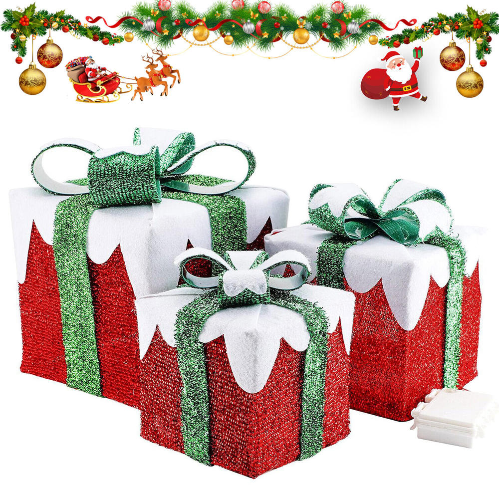 imountek Christmas Decor Lighted Gift Boxes Set of 3 Xmas Light Up Present Box In/Outdoor