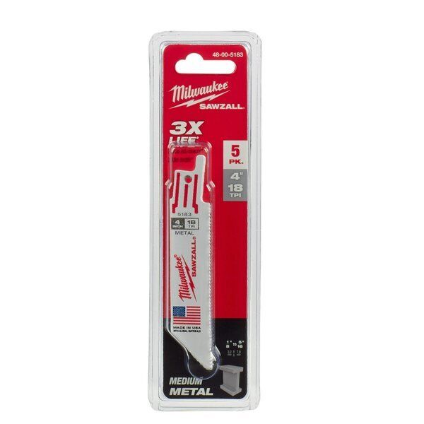 Milwaukee Tool 48-00-5183 4 In 18 Tpi Sawzall Blades 5 Pack