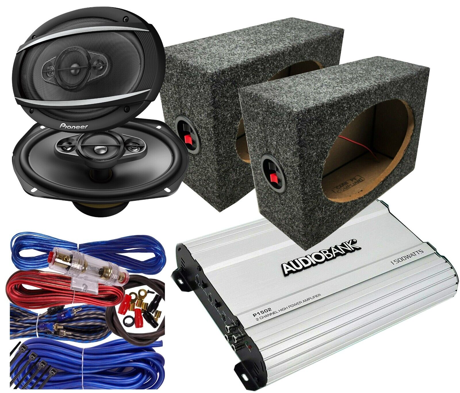 Pioneer 2x Pioneer TS-A6970 6x9" Speakers +1500W Amplifier + 2x 6x9" Speaker Box + Kit