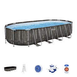 Bestway Power Steel 24’ x 12’ x 52” Oval Above Ground Outdoor Swimming Pool Set