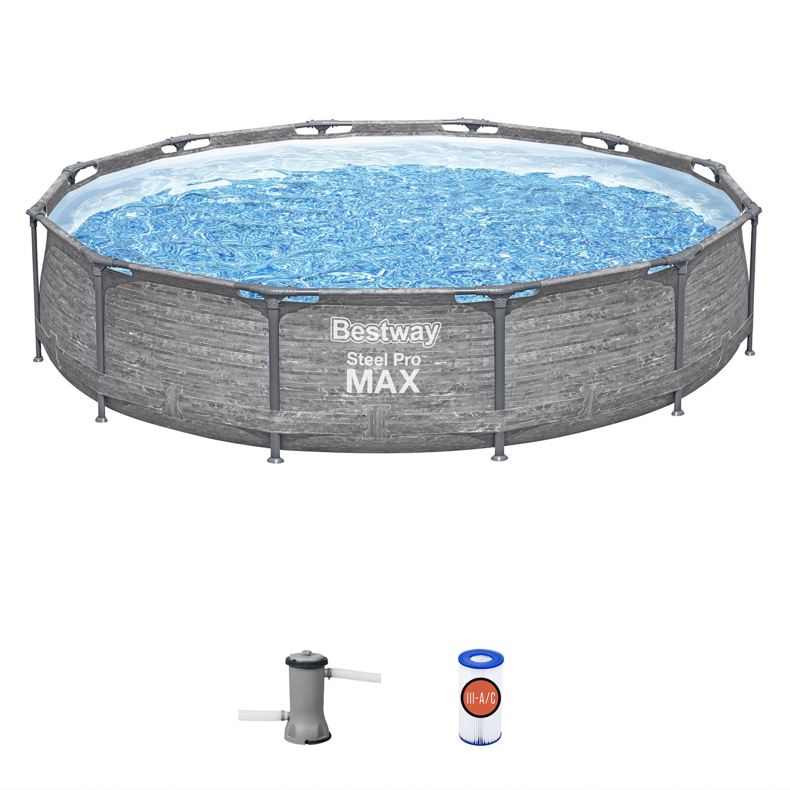 Bestway Steel Pro MAX 12' x 30" Above Ground Outdoor Swimming Pool Set Gray