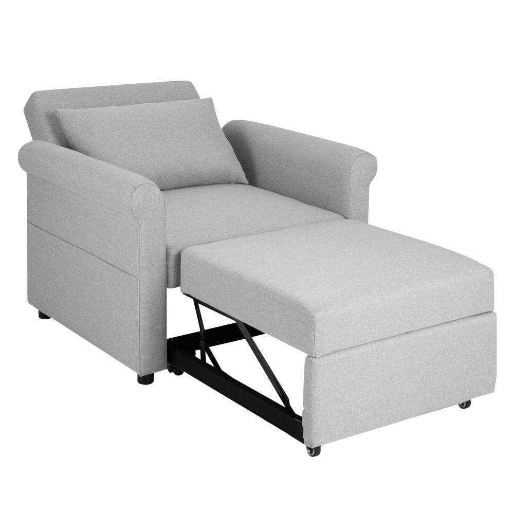 GCP Products 3-in-1 Pull-out Sofa Chair Adjustable Reclining Chair Convertible Sofa Bed Grey