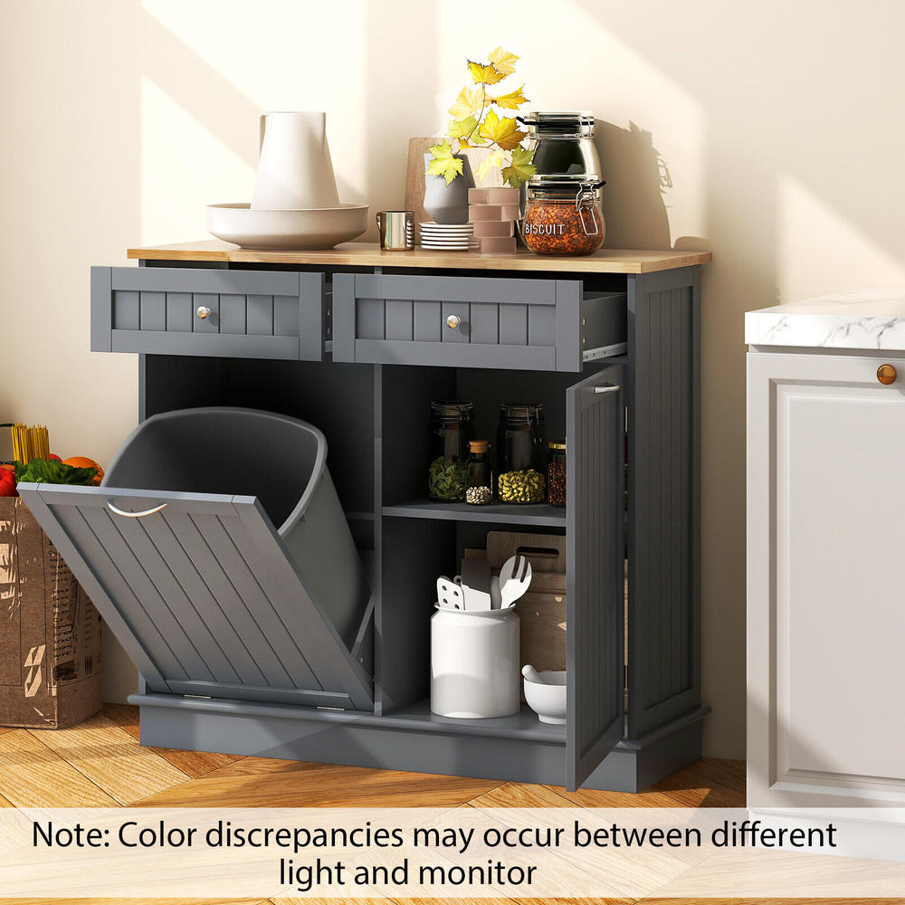 GCP Products Tilt Out Trash Cabinet 11 Gallon Recycling Trash Can Wood Sideboard Organizer