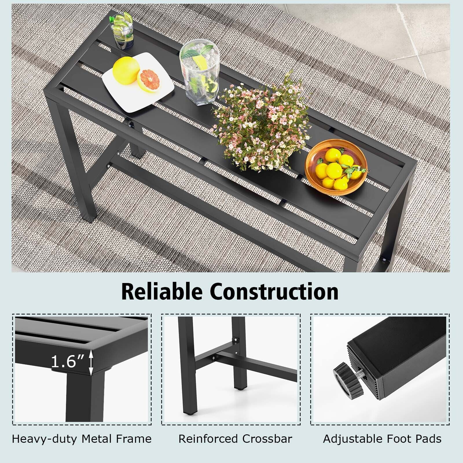 GCP Products 48" Outdoor Metal Bar Table Patio Rectangular Counter Height Dining Table Black