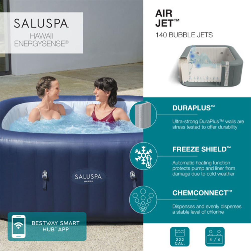 Bestway SaluSpa Hawaii AirJet Inflatable Hot Tub with EnergySense Cover Blue