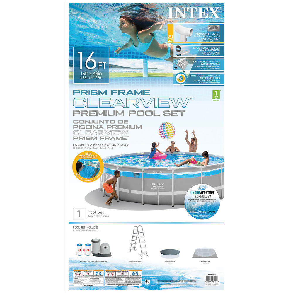 Intex 26729EH 16ft x 48in Clearview Prism Above Ground Swimming Pool with Pump