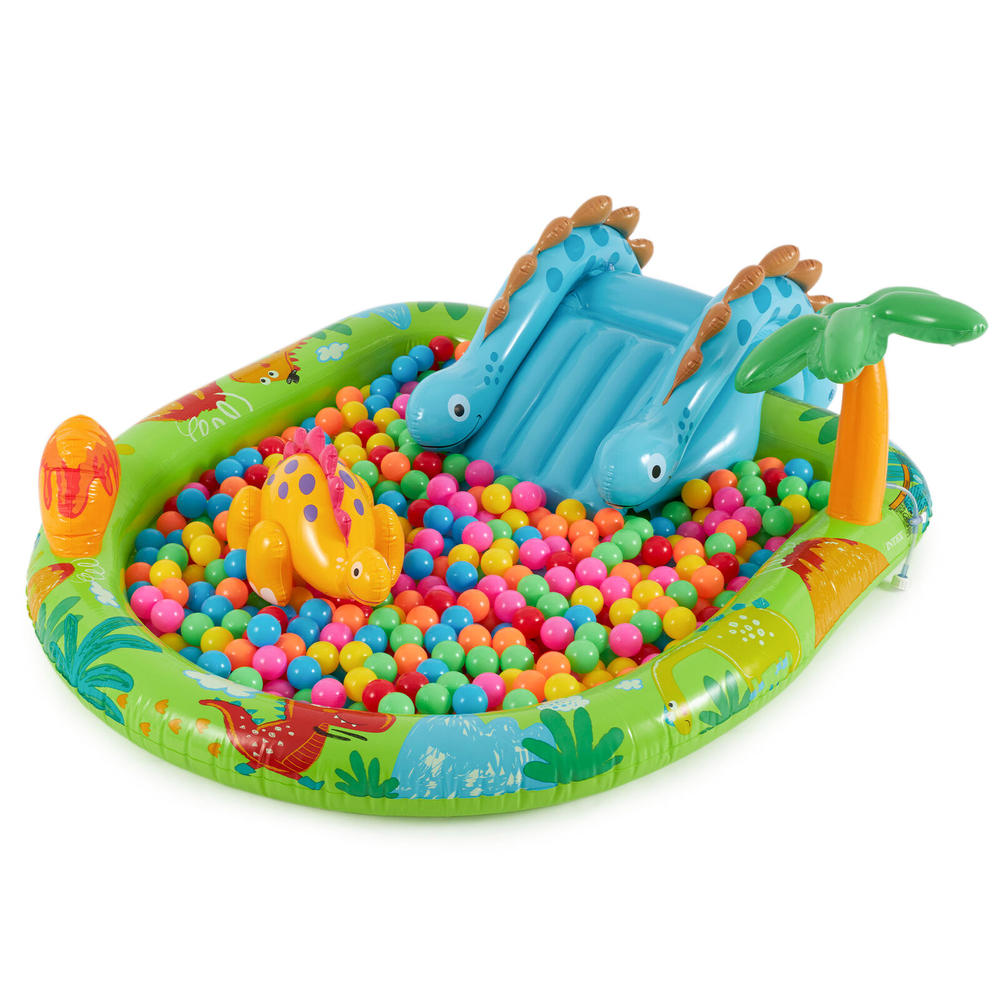 Intex Little Dino Inflatable Pool Play Center w/Multi-Color Fun Ballz 100 Pack