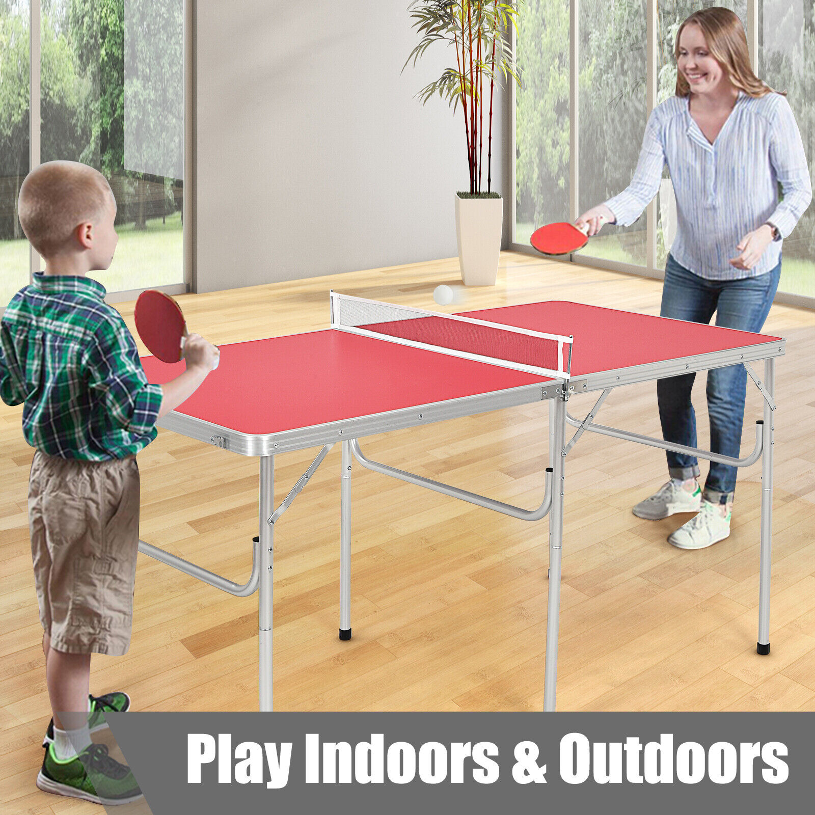 Great Choice Products 60" Portable Table Tennis Ping Pong Folding Table W/Accessories Indoor Game Red