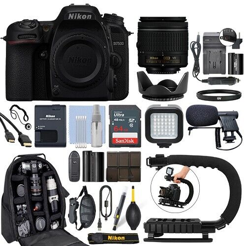 Nikon D7500 Digital Slr Camera 4K With 18-55Mm Vr Lens + 64Gb Pro Video Kit
