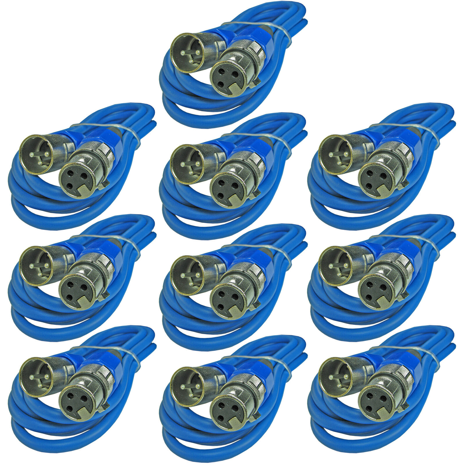 Great Choice Products 10 Pack Blue 3 Ft Foot Xlr Pin Male To Female Shielded Mic Microphone Cable Cord