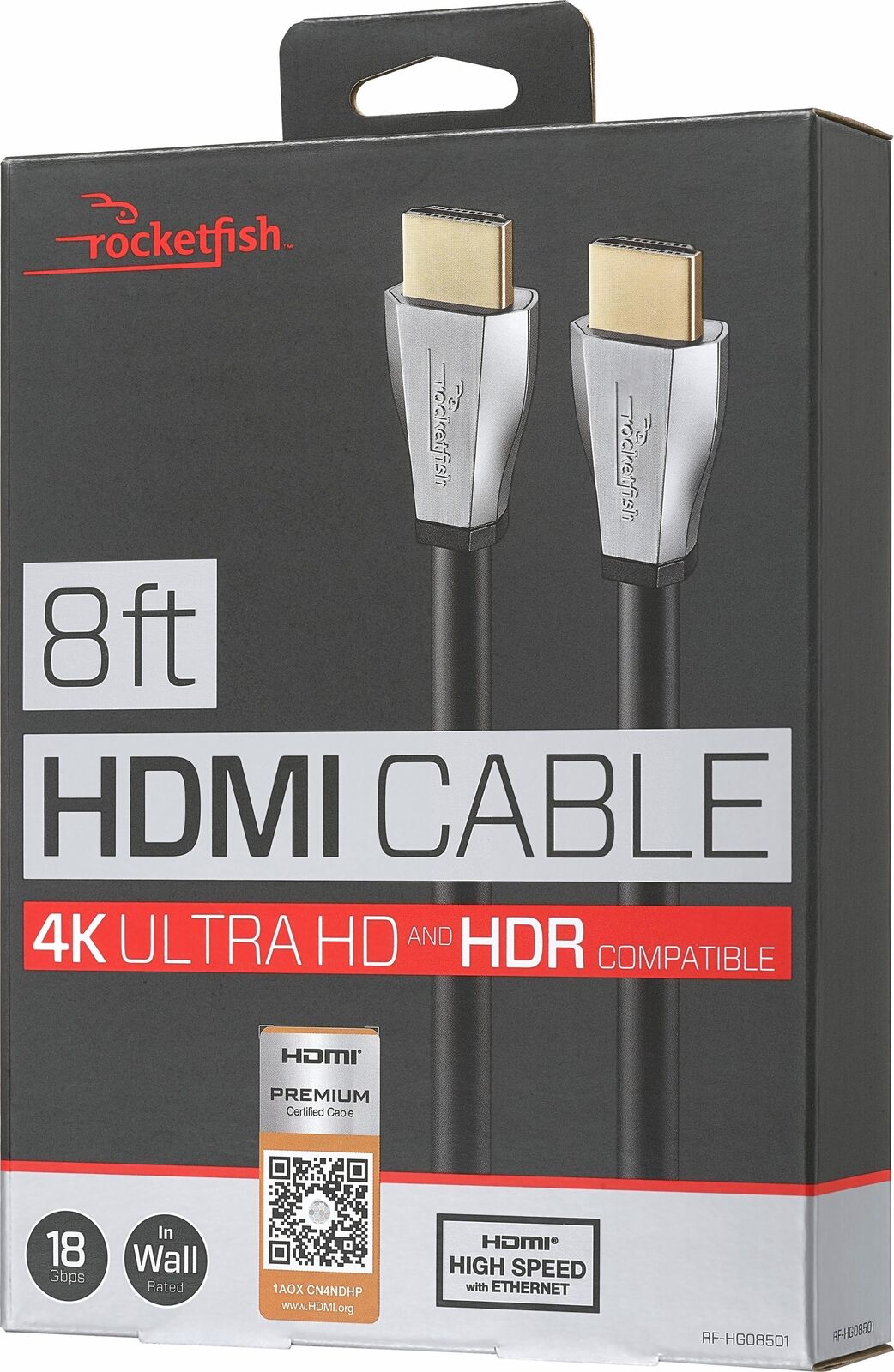 Rocketfish- 8' 4K UltraHD/HDR In-Wall Rated HDMI Cable - Black