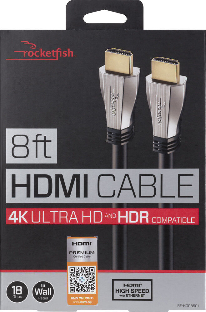 Rocketfish- 8' 4K UltraHD/HDR In-Wall Rated HDMI Cable - Black