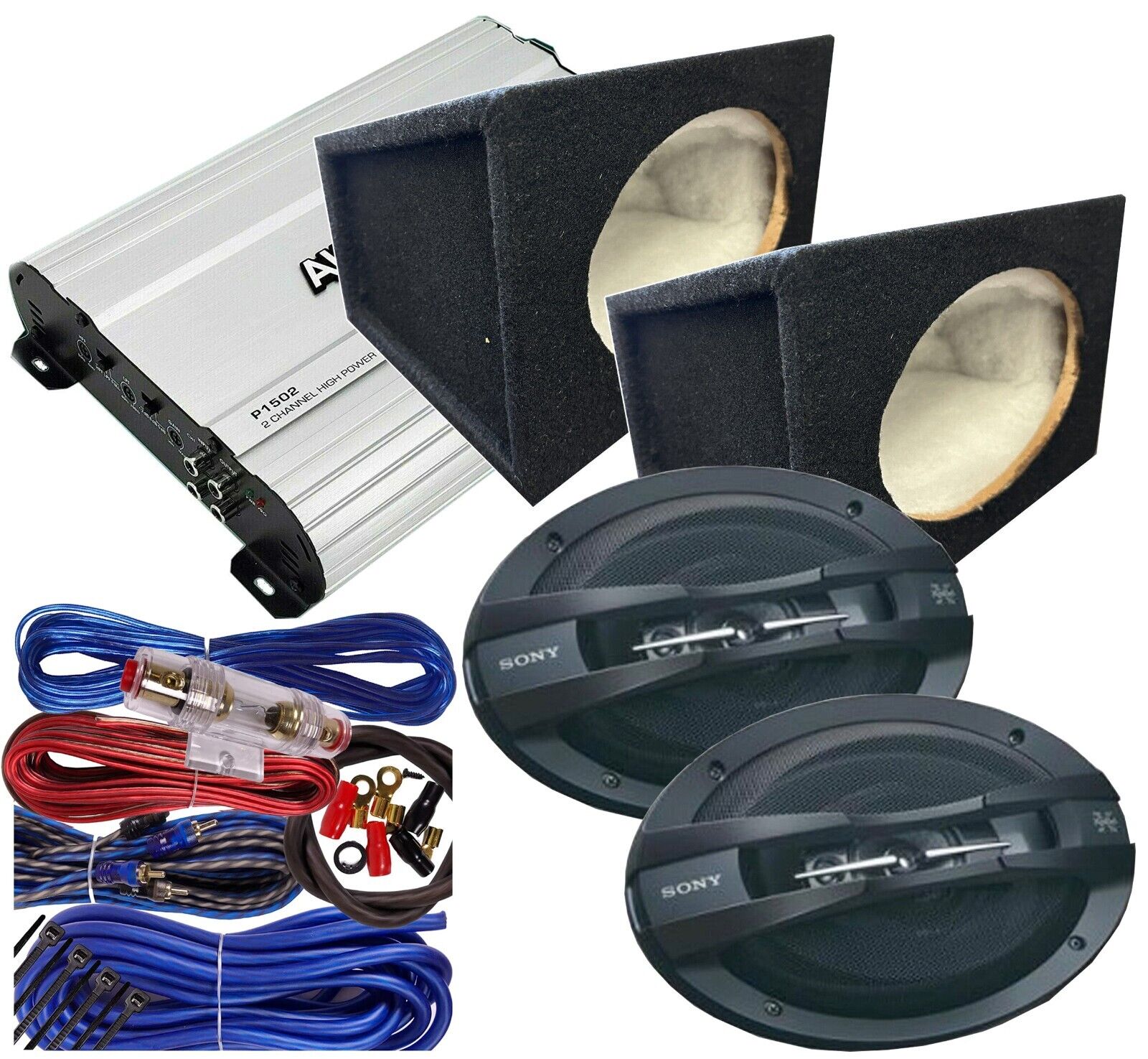 SONY XS-GTF6938 6x 9" Car Speakers +1500W Amplifier+ 2x S1 Car Speaker Box + Kit