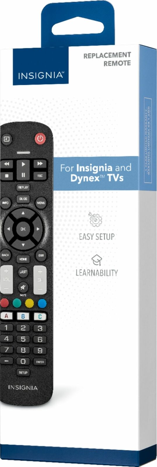 Insignia- Replacement Remote for Insignia and Dynex TVs - Black