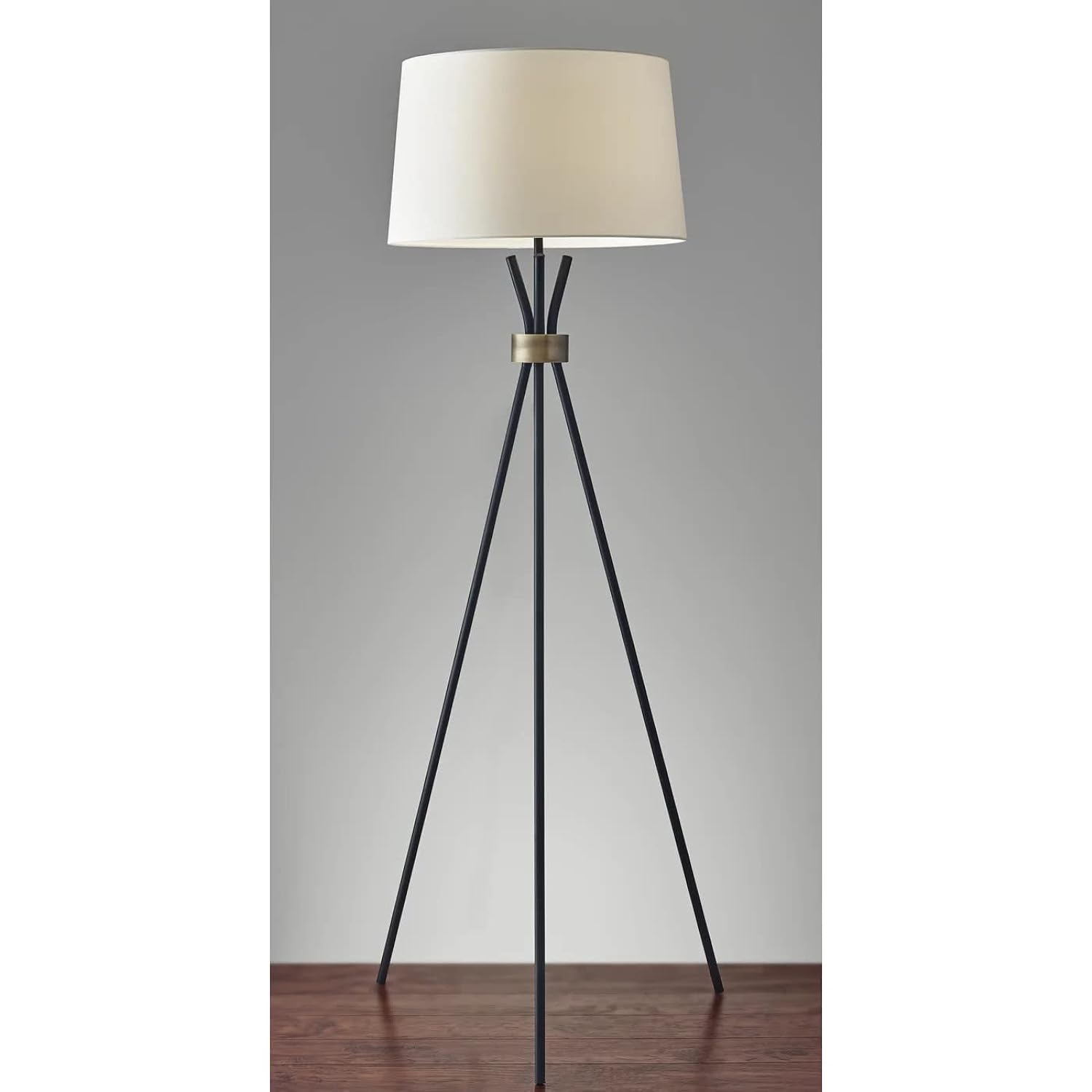Adesso 3835-01 Benson Floor Lamp, 60 in., 150W Incandescent, Equivalent CFL, Black w/Antique Brass Accent, 1 Tripod Lamp…