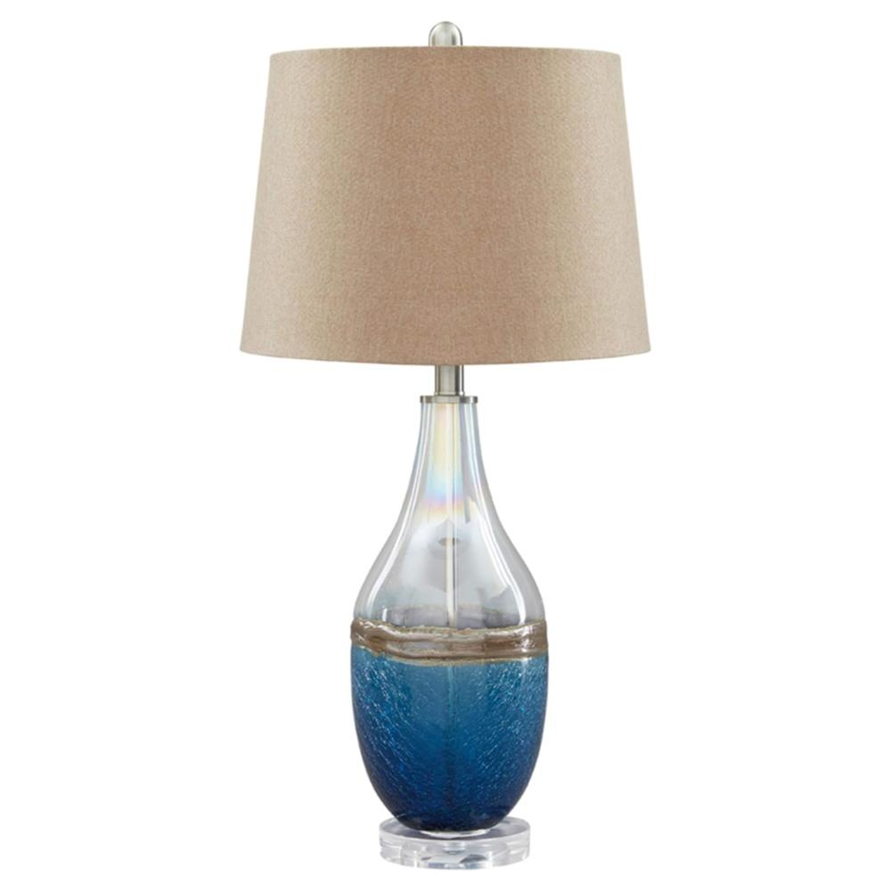 Ashley Signature Design by Ashley Johanna Beach Inspired Glass Table Lamps, 2 Count , Clear & Blue
