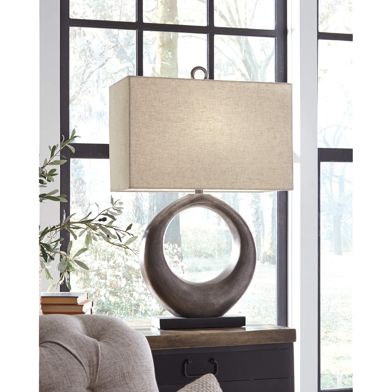 Ashley Signature Design by Ashley Saria Modern Eclectic 29.5" Table Lamp, Antique Silver Finish