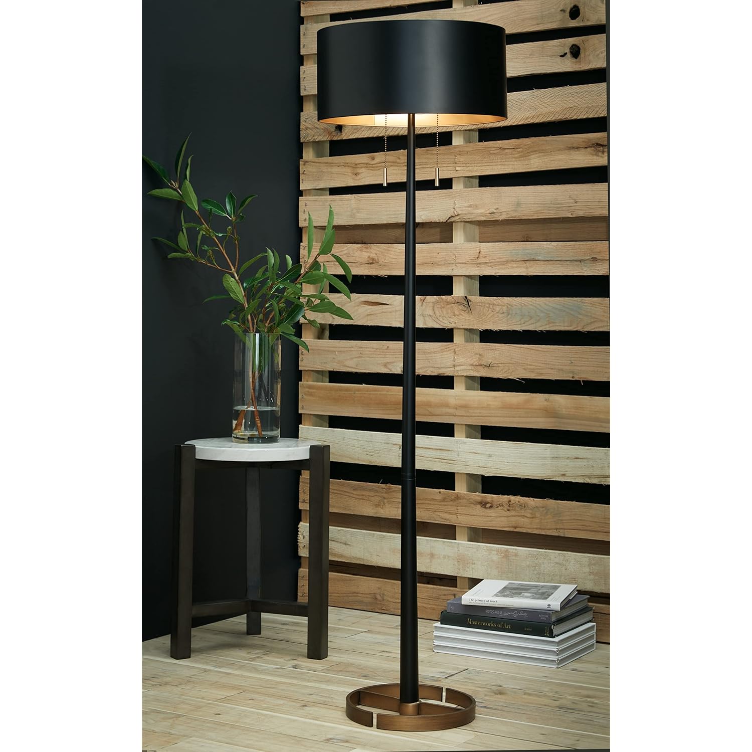 Ashley Signature Design by Ashley Amadell 60" Contemporary Metal Floor Lamp, Black & Gold Finish