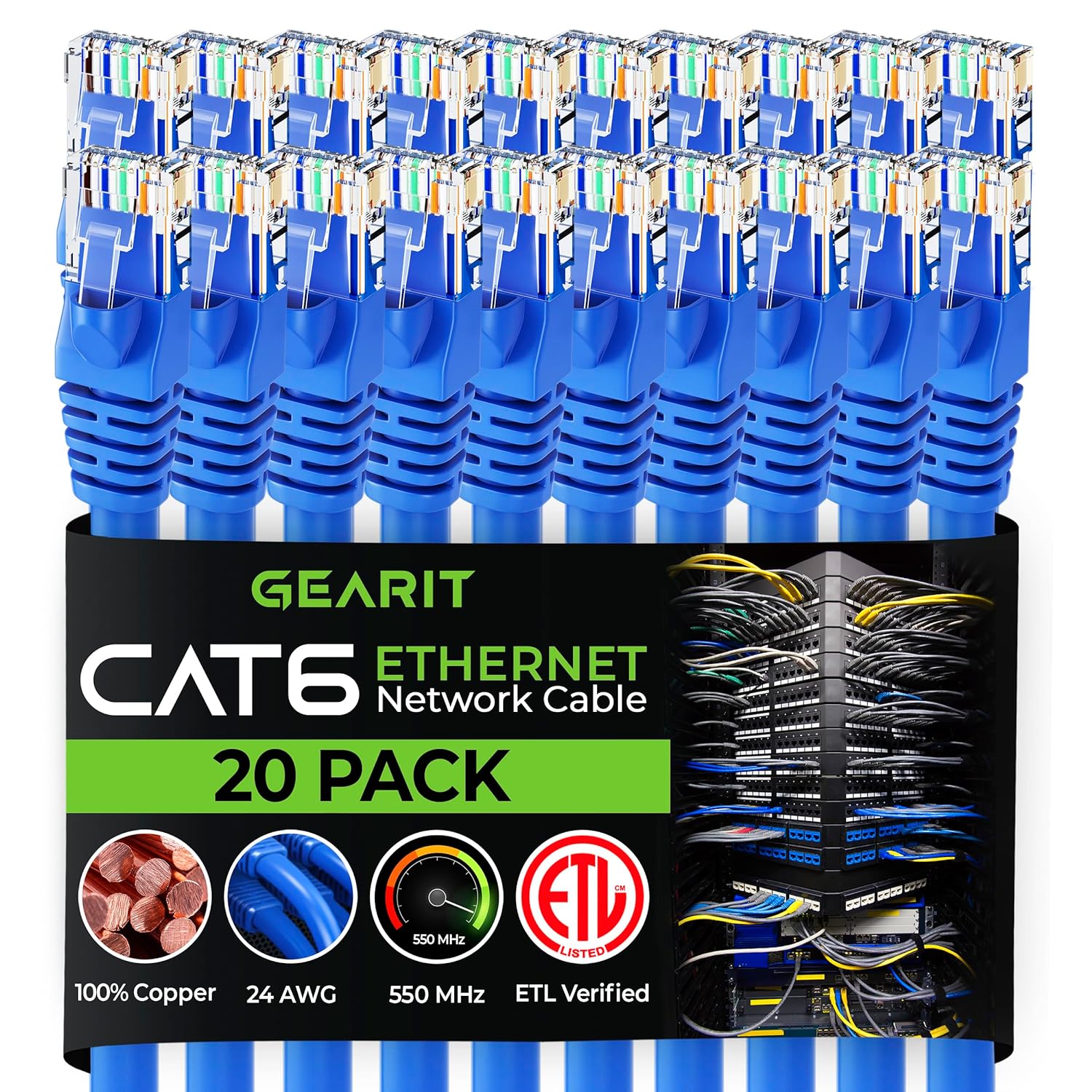GearIT Cat 6 Ethernet Cable 5 ft (20-Pack) - Cat6 Patch Cable, Cat 6 Patch Cable, Cat6 Cable, Cat 6 Cable, Cat6 Ethernet…