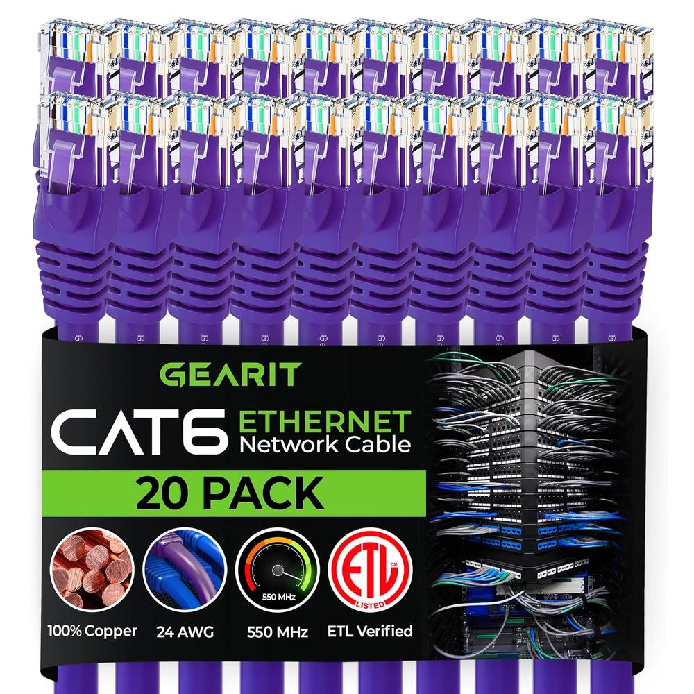 GearIT Cat 6 Ethernet Cable 1 ft (20-Pack) - Cat6 Patch Cable, Cat 6 Patch Cable, Cat6 Cable, Cat 6 Cable, Cat6 Ethernet…