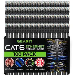 GearIT 100-Pack, Cat 6 Ethernet Cable Cat6 Snagless Patch 2 Feet - Snagless RJ45 Computer LAN Network Cord, Black - Comp…