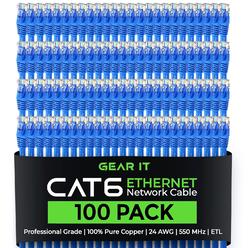 GearIT 100-Pack, Cat 6 Ethernet Cable Cat6 Snagless Patch 2 Feet - Snagless RJ45 Computer LAN Network Cord, Blue - Compa…