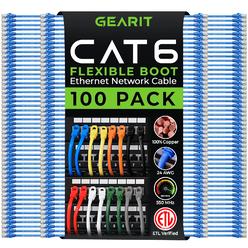 GearIT 100-Pack Cat6 Patch Cable 1.5 Feet / 18 Inches Cat 6 Ethernet Cable Snagless Flexible Soft Tab - Preimum Series -…