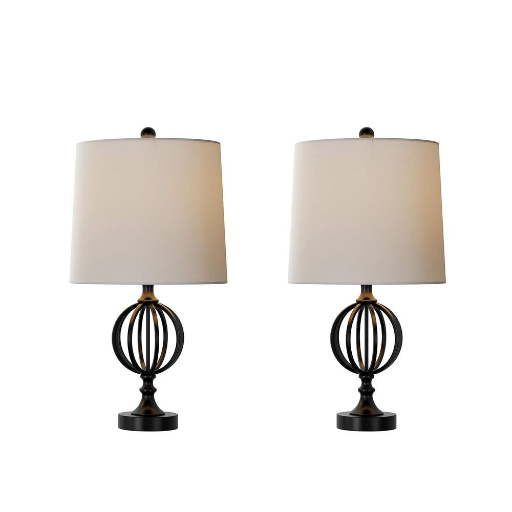 Lavish Home Table Lamps- Set of 2 Openwork Iron Orb Lights, Bulbs and Shades Included-Modern Rustic Style Perfect Accent…