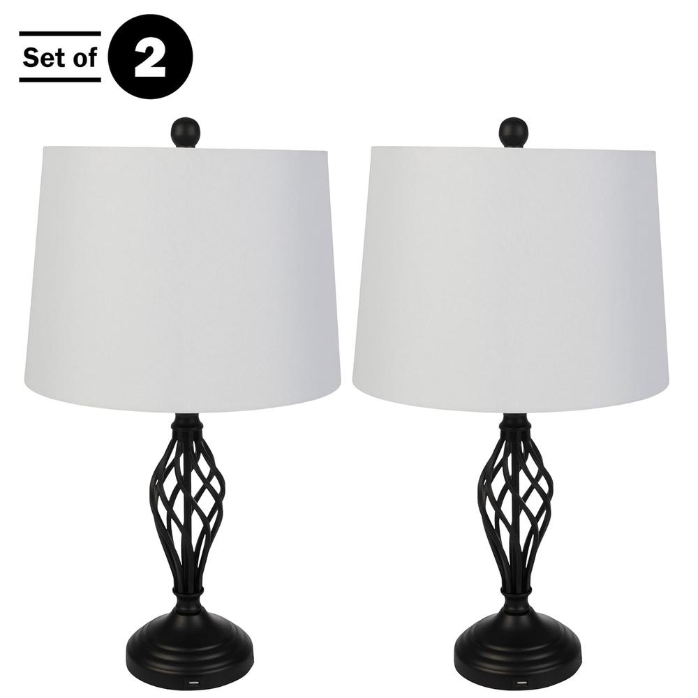 Lavish Home Set of 2 Table Lamps - Modern Lamps with USB Charging Ports and LED Bulbs - for Living Room, Office, or Bedr…