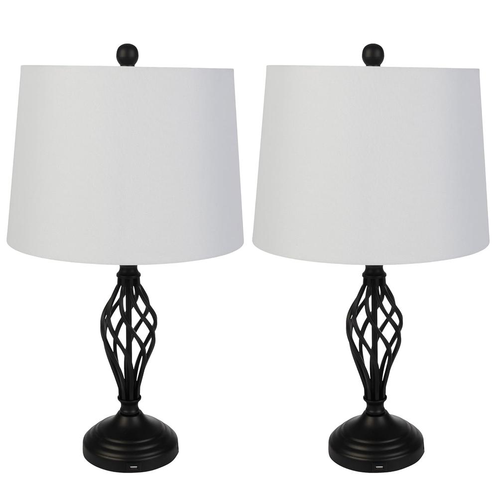 Lavish Home Set of 2 Table Lamps - Modern Lamps with USB Charging Ports and LED Bulbs - for Living Room, Office, or Bedr…