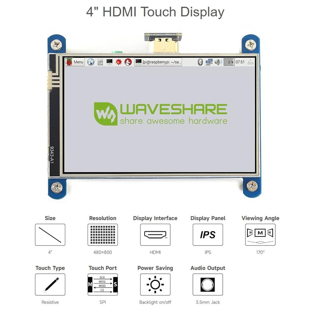 waveshare 4inch Resistive Touch Screen LCD Compatible with Raspberry Pi ...