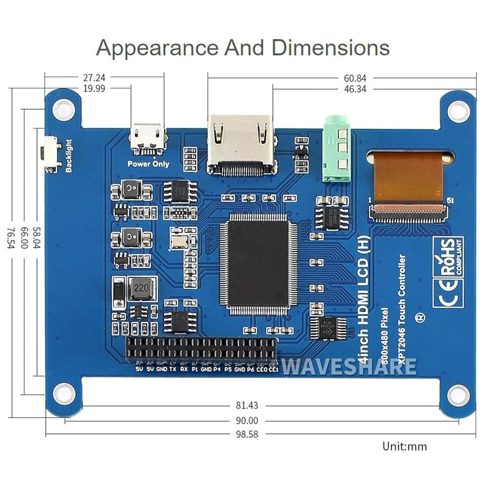 waveshare 4inch Resistive Touch Screen LCD Compatible with Raspberry Pi ...