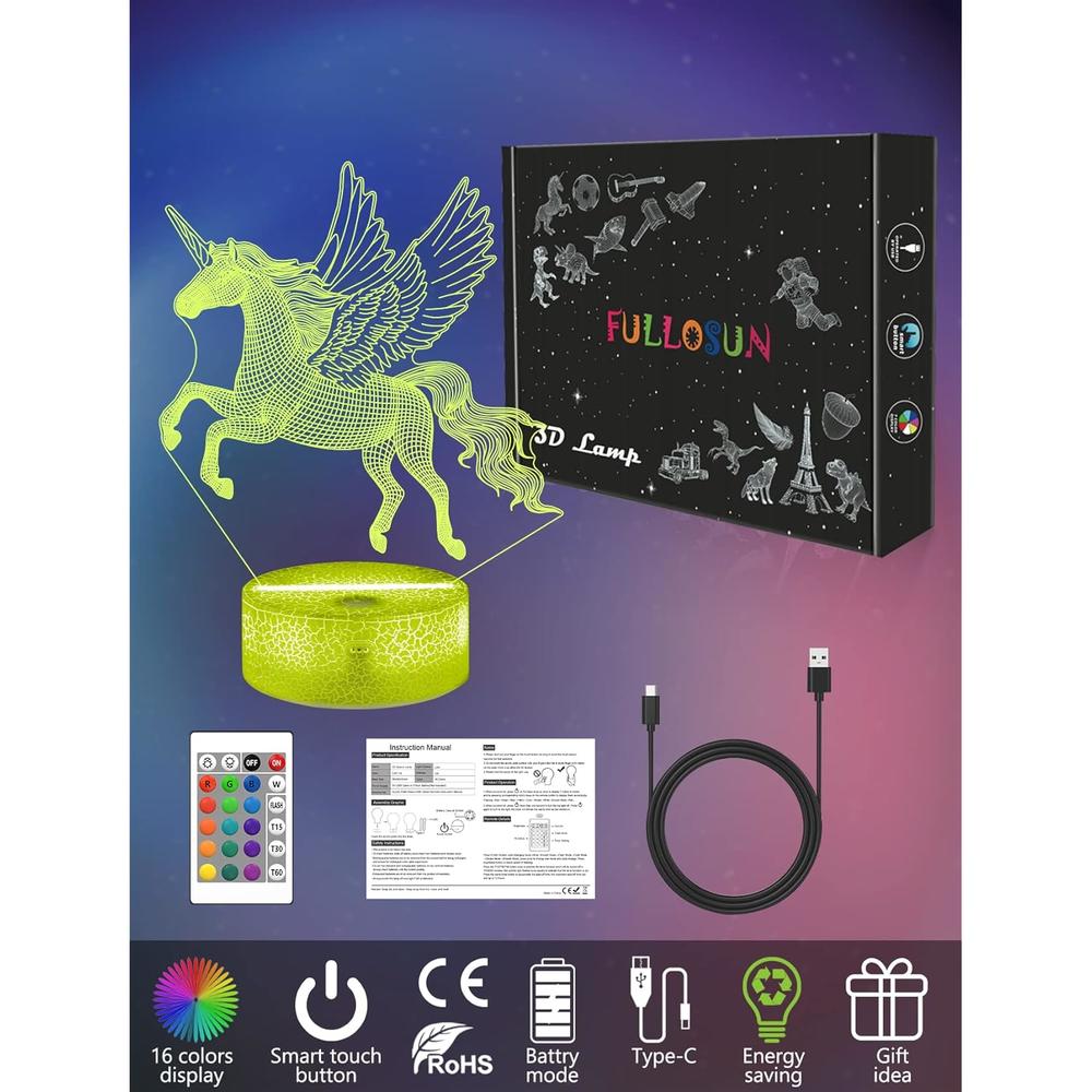 Great Choice Products Unicorn Gifts For Grils,3D Illusion Night Light Bedside Lamp Wtih Remote Control 16 Colors Changing Dim Function, Creati…