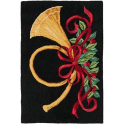 SAFAVIEH Vintage Poster Collection Accent Rug - 2' x 3', Black & Multi, Hand-Hooked Christmas Horn Novelty Wool, Ideal f?