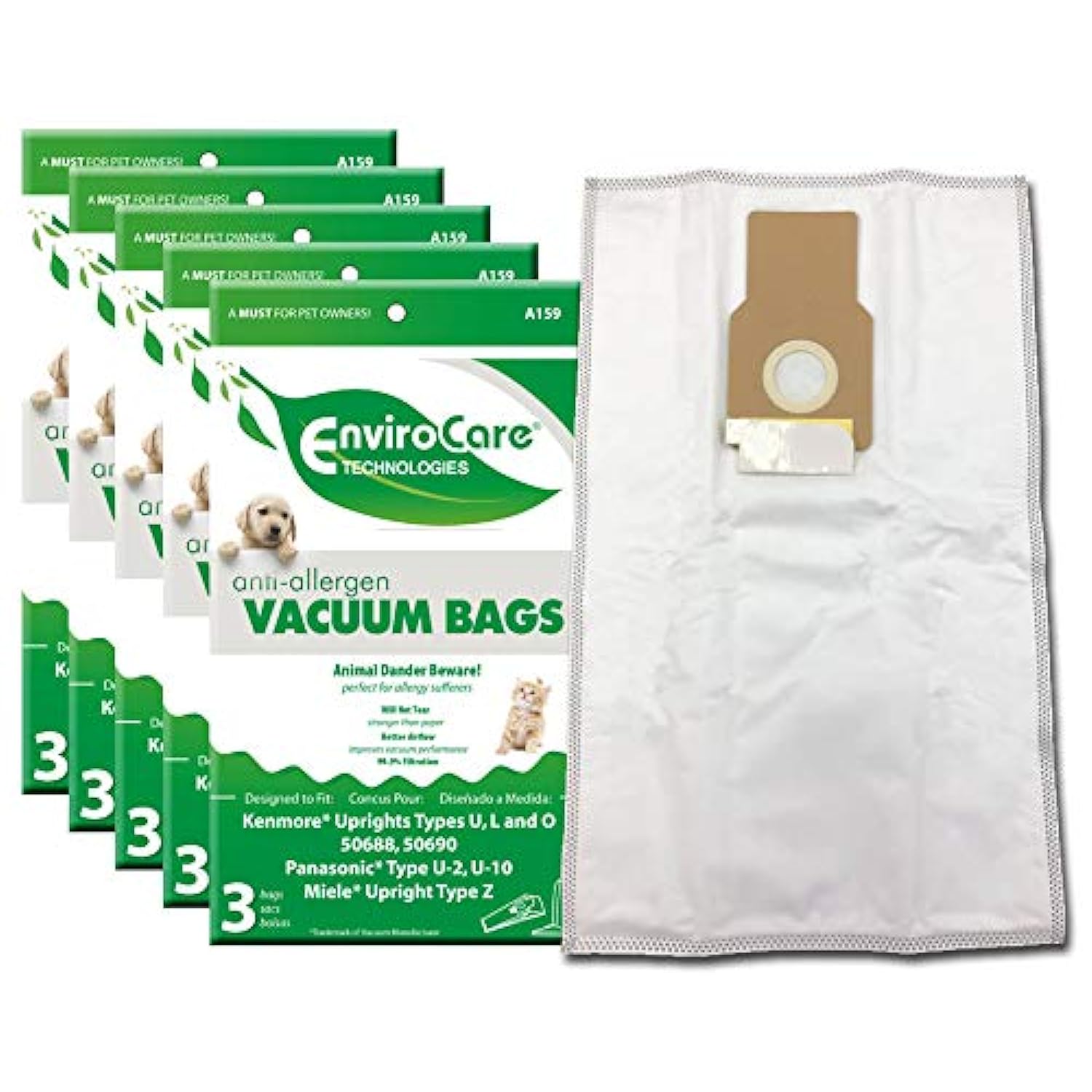 EnviroCare Replacement Allergen Vacuum Bags designed to fit Kenmore 50688 and 50690 Type U, L, and O, Panasonic Type U-2…