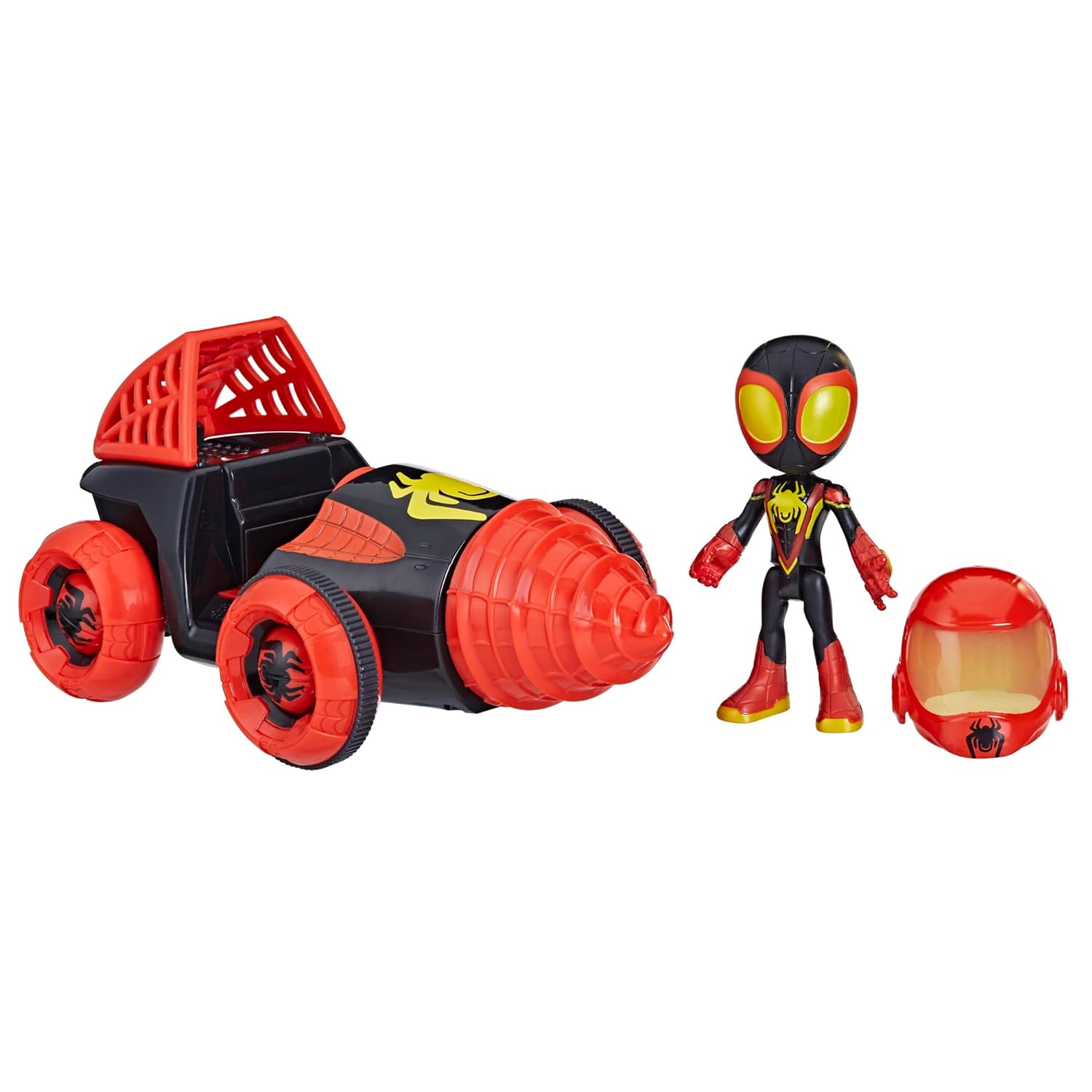 Hasbro Marvel Spidey and His Amazing Friends Web-Spinners Miles with Drill Spinner, Car Playset with Vehicle, 4-Inch Scale Acti…