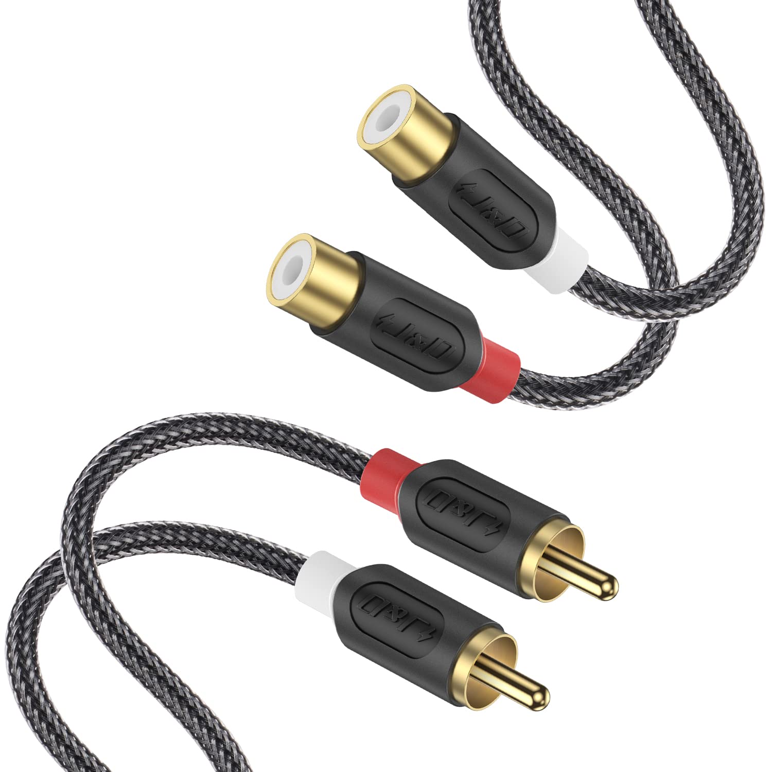 J&D Tech J&D 2 RCA Extension Cable, RCA Cable Gold Plated Audiowave Series 2 RCA Male to 2 RCA Female Stereo Audio Cable with PVC…
