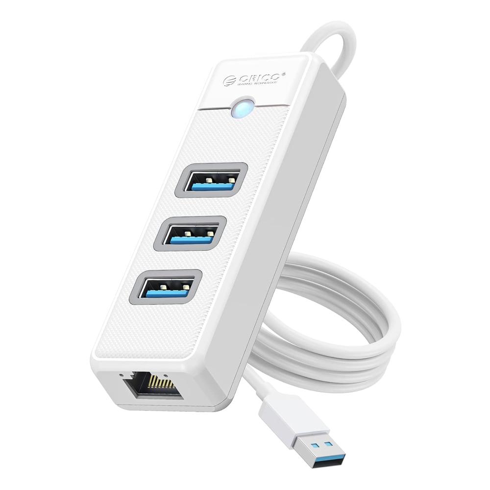ORICO USB Hub Ethernet, 4 Port USB 3.0 Hub, USB-A to Gigabit Ethernet Adapter with 3 USB 3.0 Hub for Laptop, USB Hub 3.0…