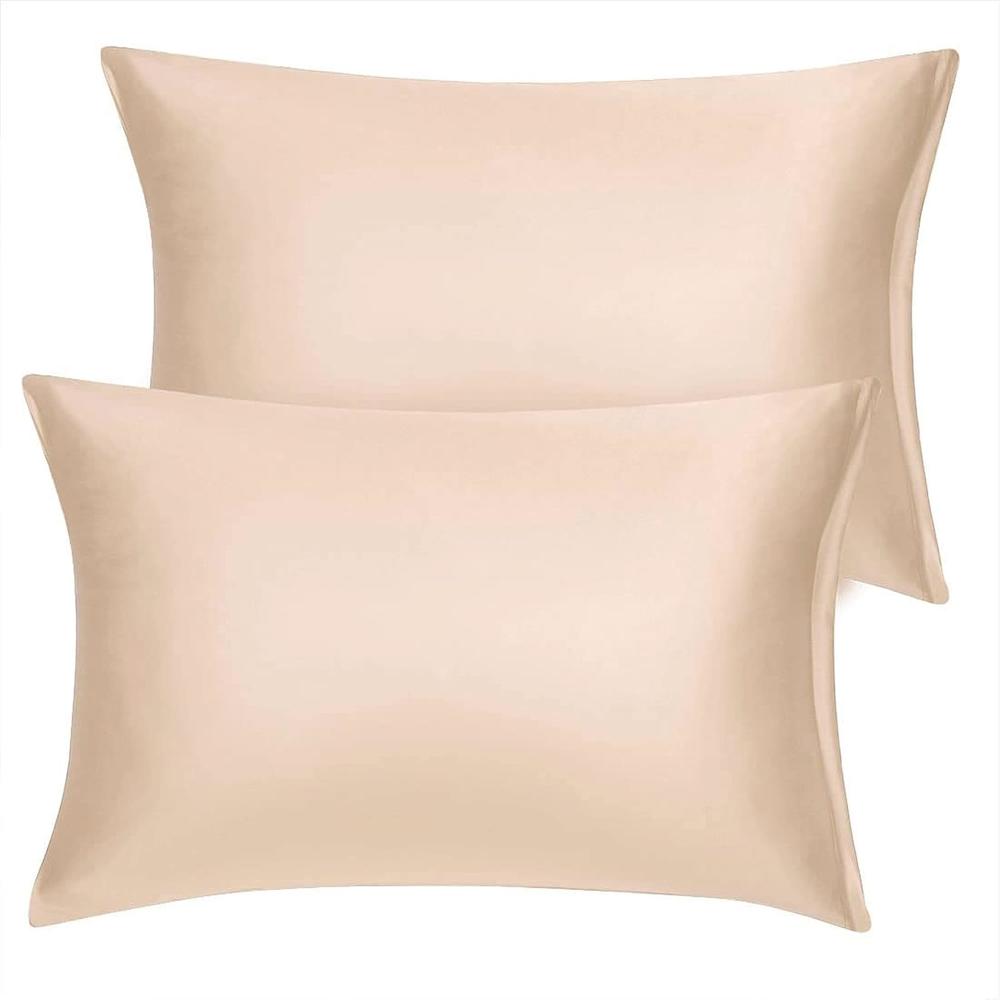 uxcell Travel Satin Pillowcase with Zipper, Super Soft and Luxury, Silky Pillow Cases Covers Set of 2, 14"x20", Champagn…