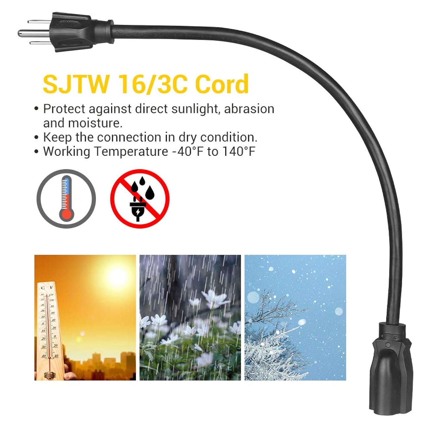 Great Choice Products 10 Pack Short Extension Cord, 1 Foot Power Cord, 16 Awg Sjtw Weatherproof Extension Cable For Indoor Outdoor Use, 3 Pron…