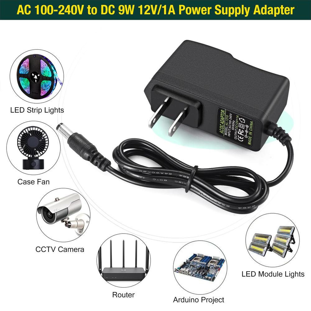 Great Choice Products 2 Pack 12V 1A Ac/Dc Power Supply, 100-240V Ac To Dc 12V 1A Power Adapter, 12W 12V 1 Amp Wall Adapter, 12 Volts 1000Ma Re…