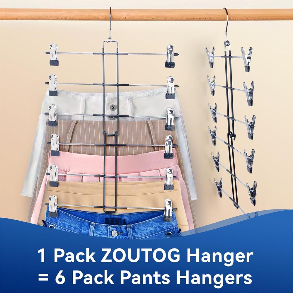 Great Choice Products 3 Pack Skirt Hangers With Clips, 6 Tier Pants Hangers, Skirt Hangers Space Saving Closet Organizers And Storage, Non Sli…