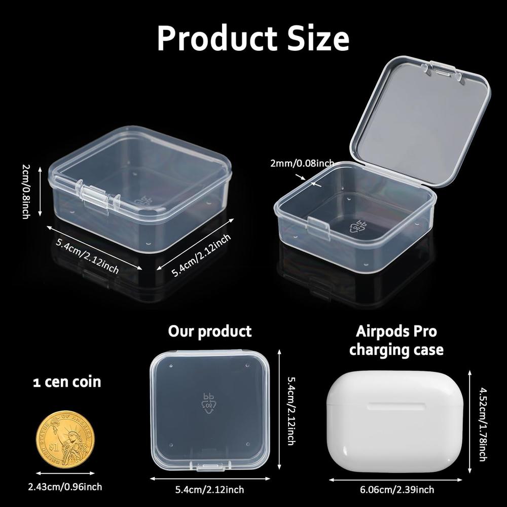 Great Choice Products 300 Packs Clear Small Plastic Containers 2.12 X 2.12 X 0.8 Inches Transparent Storage Box With Hinged Lid In Bulk For Je…