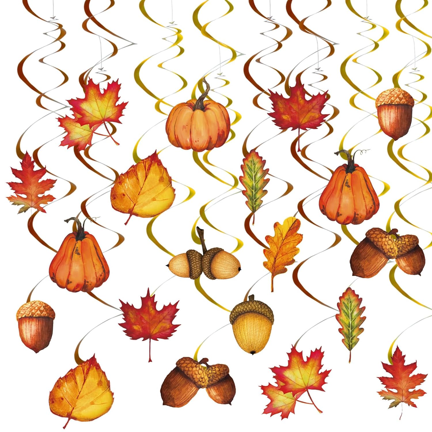 Great Choice Products 32Pcs Fall Hanging Swirl Pumpkin Maple Leaf Pinecone Swirl Ceiling Hanging Decoration Fall Party Swirls For Autumn Harve?